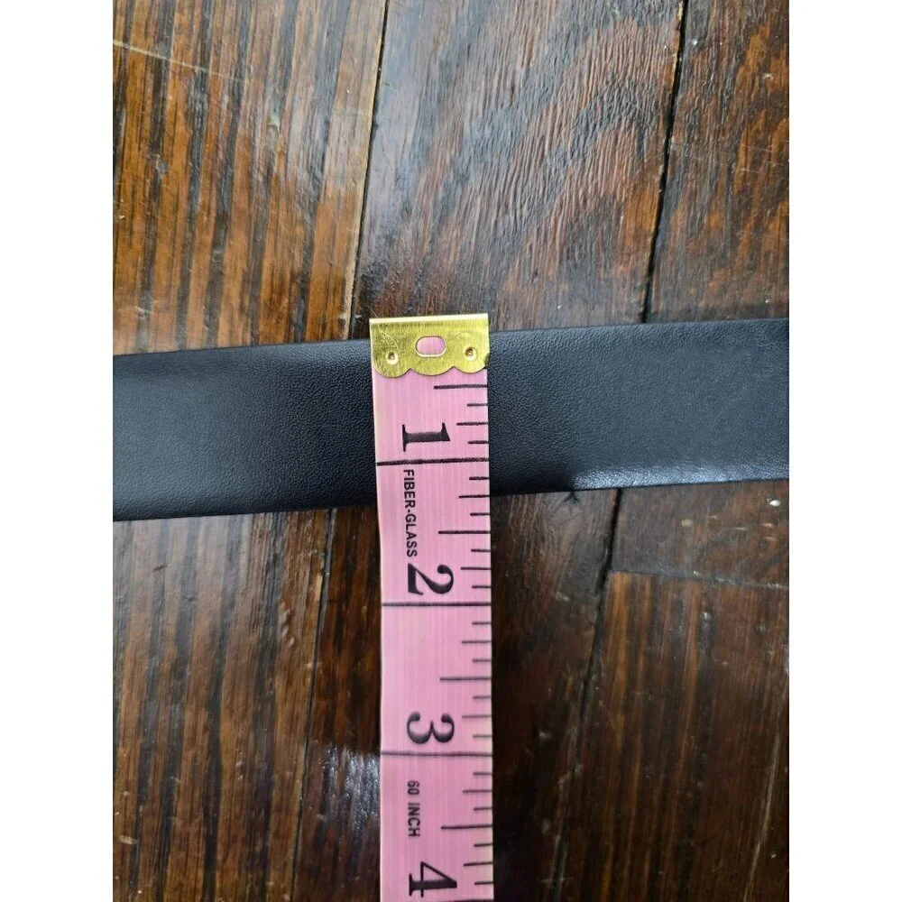 Vintage Black Leather Belt GB Signed Made in Italy Buckle